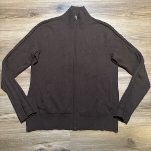 Ralph‎ Lauren Golf Women's LARGE 100% Cashmere Full Zip Sweater Brown Cable Knit